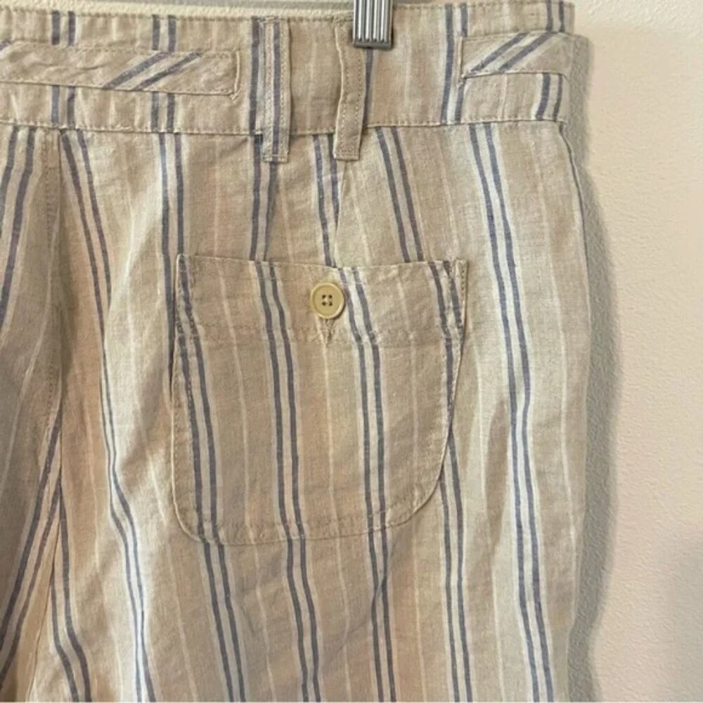 Sundance Wilde Linen Bermuda Shorts Tan High Rise Blue Stripe Button Det… - Picture 7 of 9